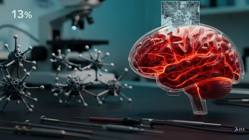 Neuroscientist's laboratory bench where a transparent brain model sits under precise LED lighting.