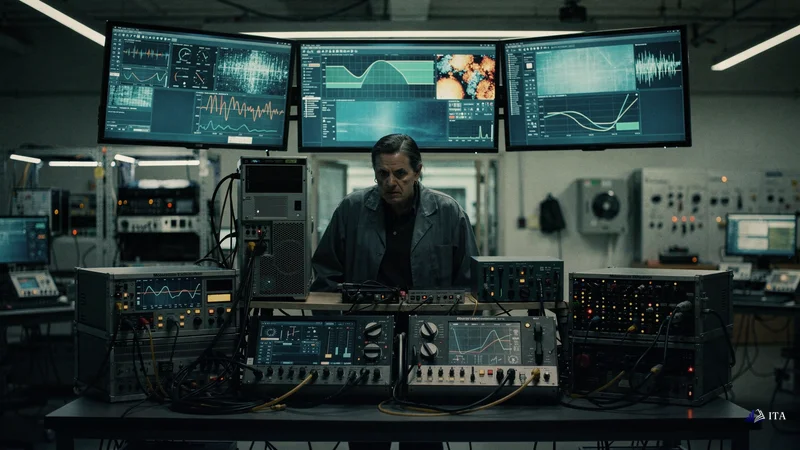 Systems integration laboratory where a master technician connects multiple momentum exhaustion sensors into a unified.