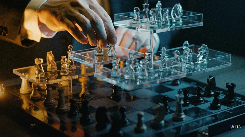 Advanced Correlation Trading Techniques: chess grandmaster, three-dimensional board, strategic positioning