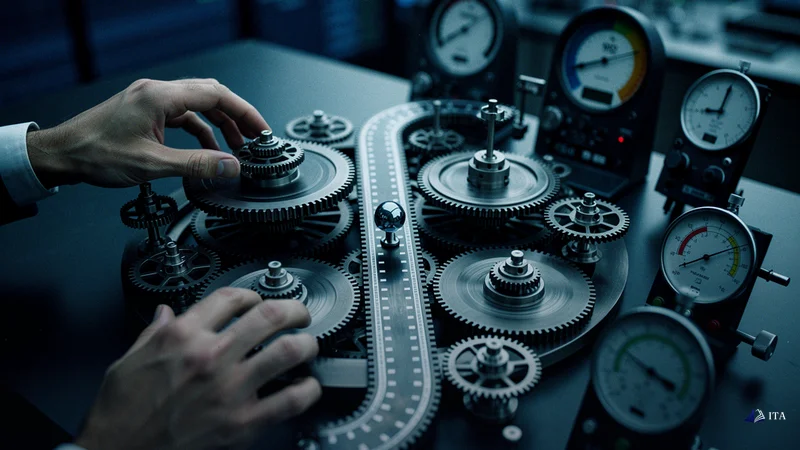 Why Correlation Trading Is Crucial for Prop Firm Risk Management: risk manager hands, mechanical correlation model, rotating