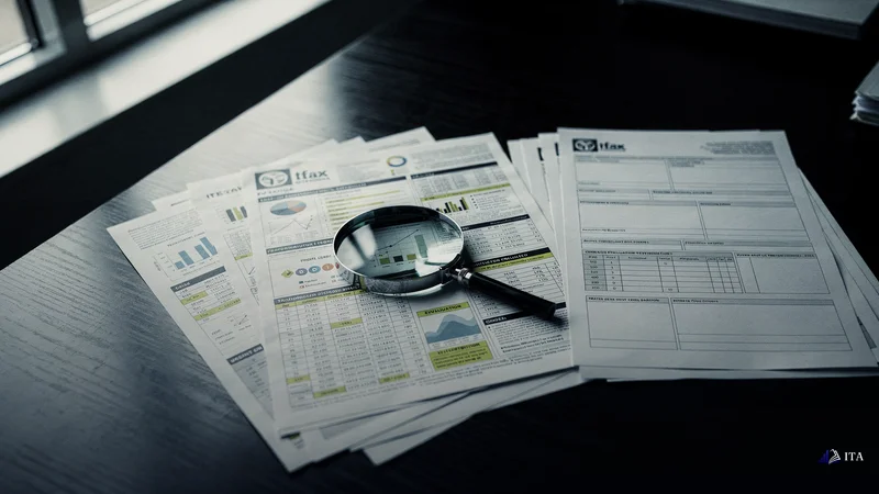 Comparison of authentic trading evaluation documents versus blank fraudulent templates.