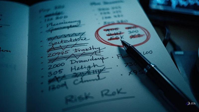 Notebook with handwritten trading statistics, one key figure circled in red