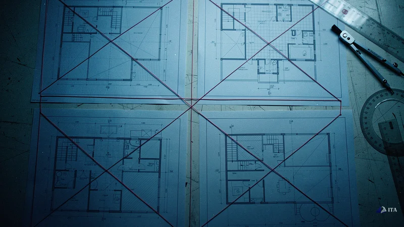 Architectural blueprint of a trading plan with compass and connecting threads