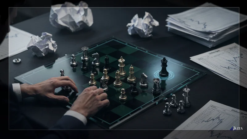 Chess master overlooking powerful corner piece while analyzing failed game positions.