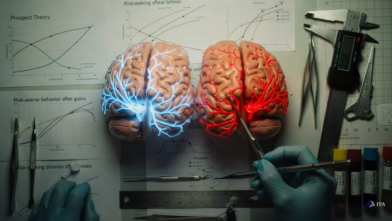 Neuroscientist examining brain models that demonstrate prospect theory's effects on trading decisions.