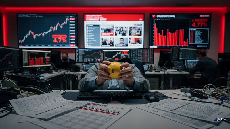 Crisis analyst reviewing trading decisions during high-stress market volatility scenarios.