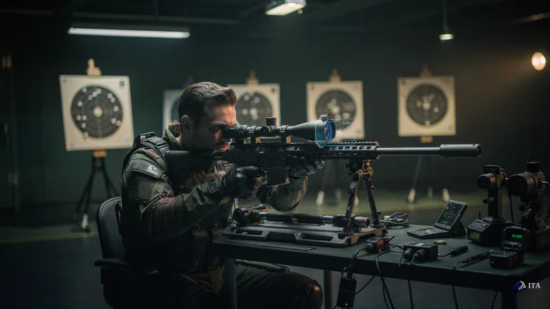 Elite marksman calibrating precision equipment for high-accuracy targeting.