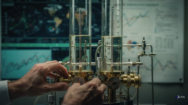Master meteorologist's hands operating a sophisticated barometric pressure chamber.