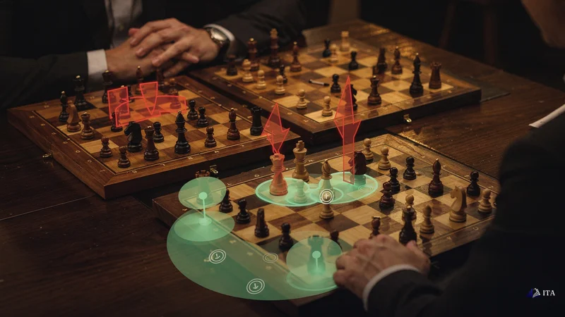Master chess instructor's analysis board where multiple game positions demonstrate tactical blunders in endgame scenarios.