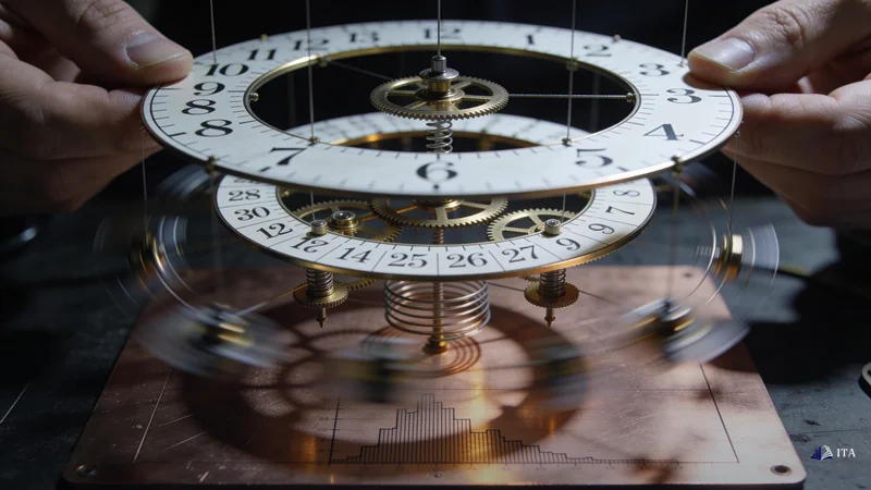 Clockmaker assembling multi-layer pendulum representing MACD construction components.