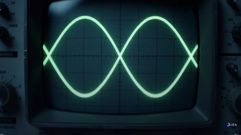 Visual Explanation: Interpreting MACD Signals on a Chart: oscilloscope, sine waves, phosphorescent screen