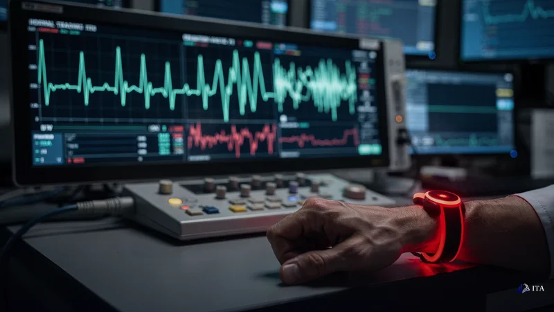 Medical monitoring equipment tracking physiological responses during prop firm evaluation stress.