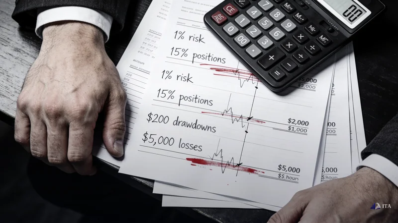 Trading account statements showing progression from small to catastrophic losses.