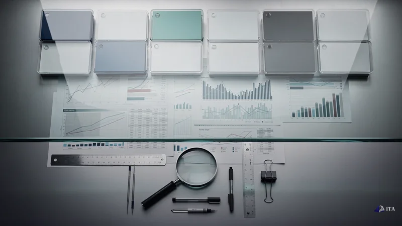 Forensic analyst organizing market data files with clinical precision and objectivity.