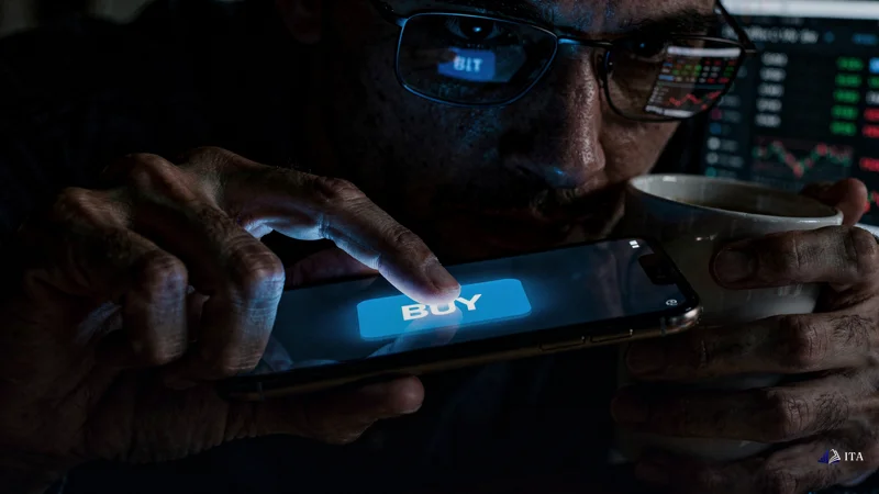 Trader's finger poised over a buy button during pre-market hours.