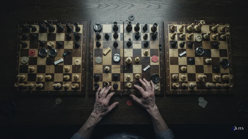Chess master demonstrating advanced recovery tactics across multiple game boards.