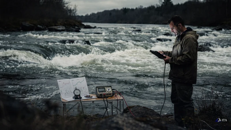 Engineer analyzing river flow patterns that mirror hidden RSI divergence signals.