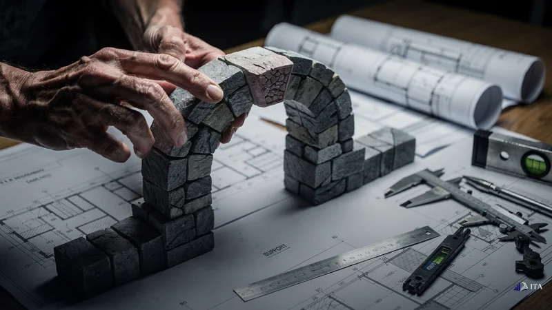 Architect placing keystone representing RSI divergence into a support structure arch.