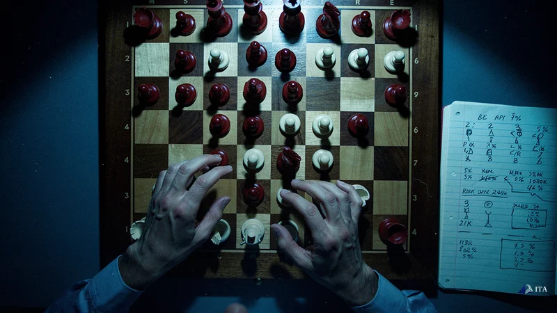 Proven Strategies to Stop Revenge Trading: chess pieces, strategic positioning, handwritten calculations