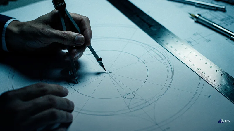 Maintaining Trading Discipline: compass tool, blueprint circles, geometric calculations