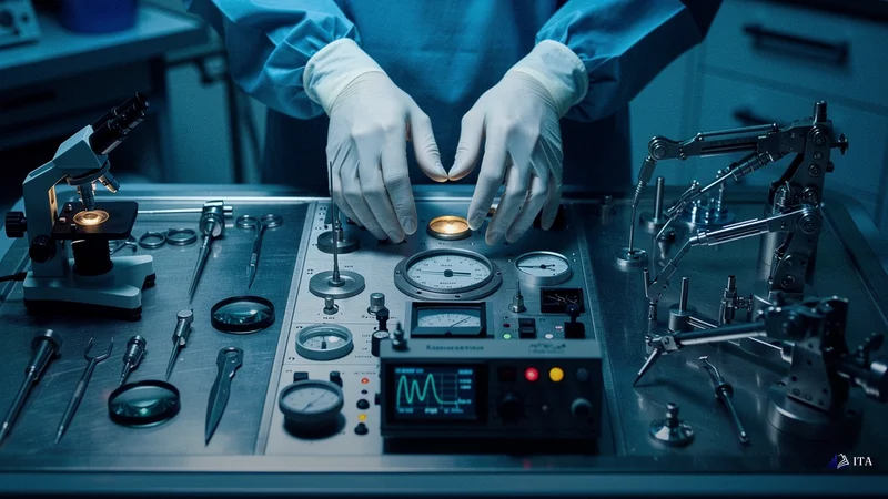 Trading RSI Divergence: Step-by-Step Execution: surgeon hands, mechanical simulator, surgical instruments