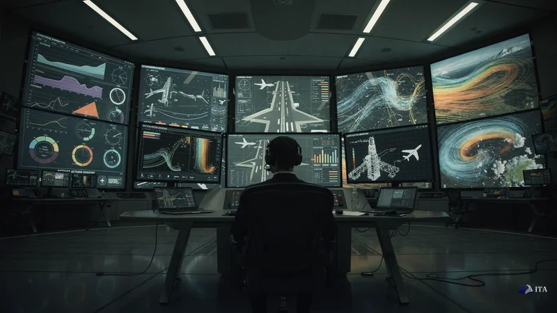 Aircraft specialist using multiple navigation systems for safe landing approach verification.