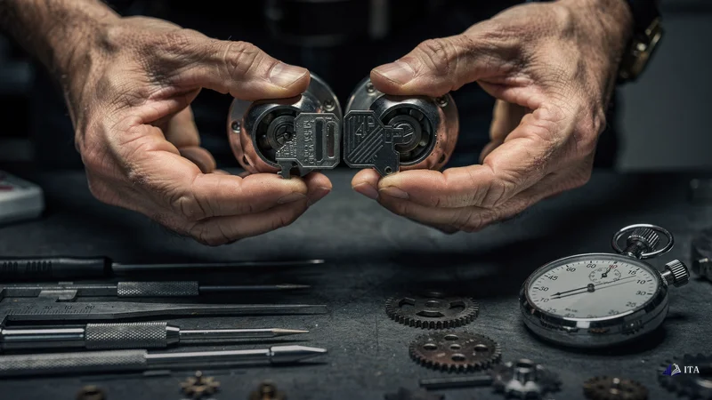 Locksmith installing a dual-key confirmation system on a precision vault mechanism.
