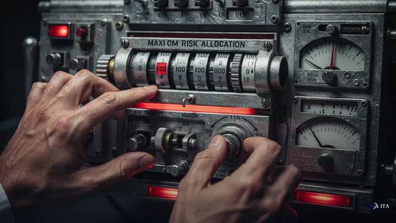 Mechanical risk calculator showing precise 1% account risk allocation with safety controls.