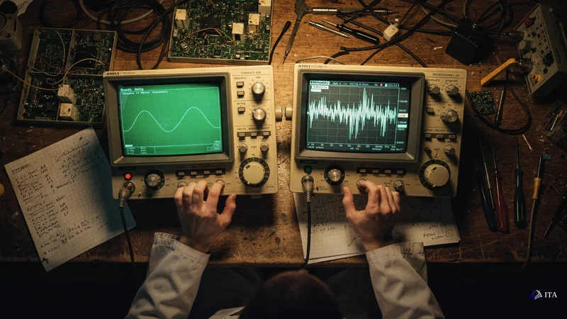 Electronics engineer comparing outdated daily settings with modern intraday calibrations.