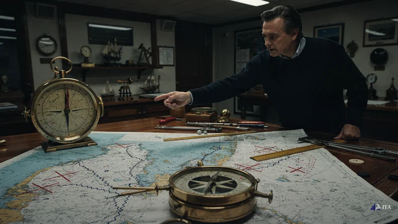 Maritime instructor demonstrating navigation errors that lead to shipwreck disasters.