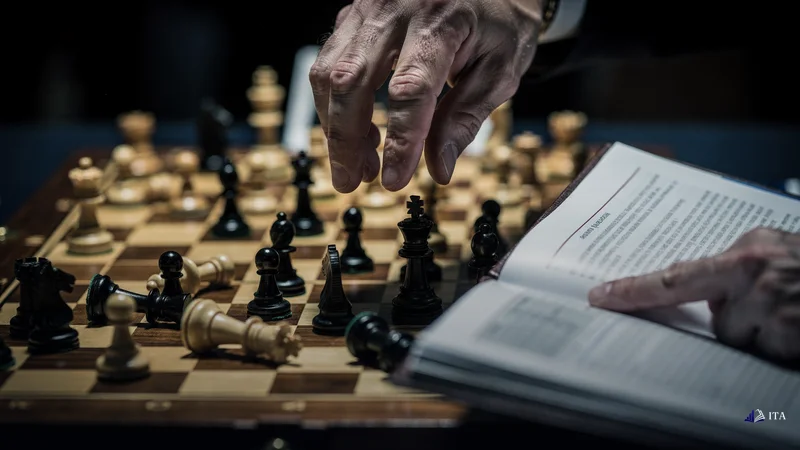 Chess master analyzing fallen pieces representing systematic trading pattern errors.