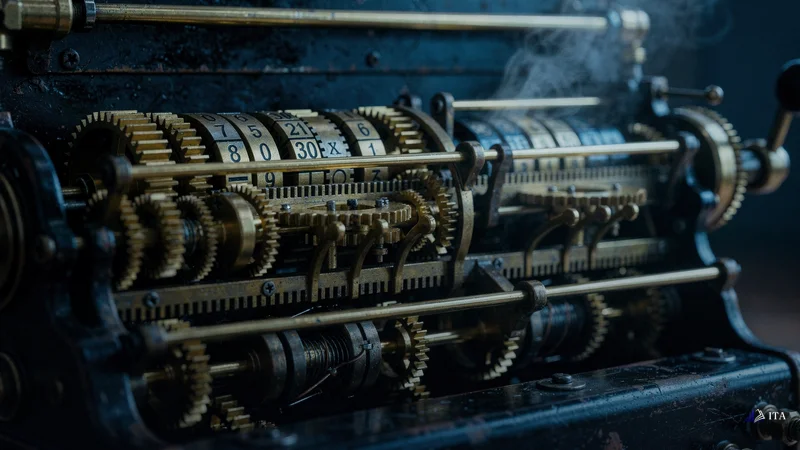 Practical Trading Journal Templates (Google Sheets & Notion): mechanical calculator, brass gears, connecting rods